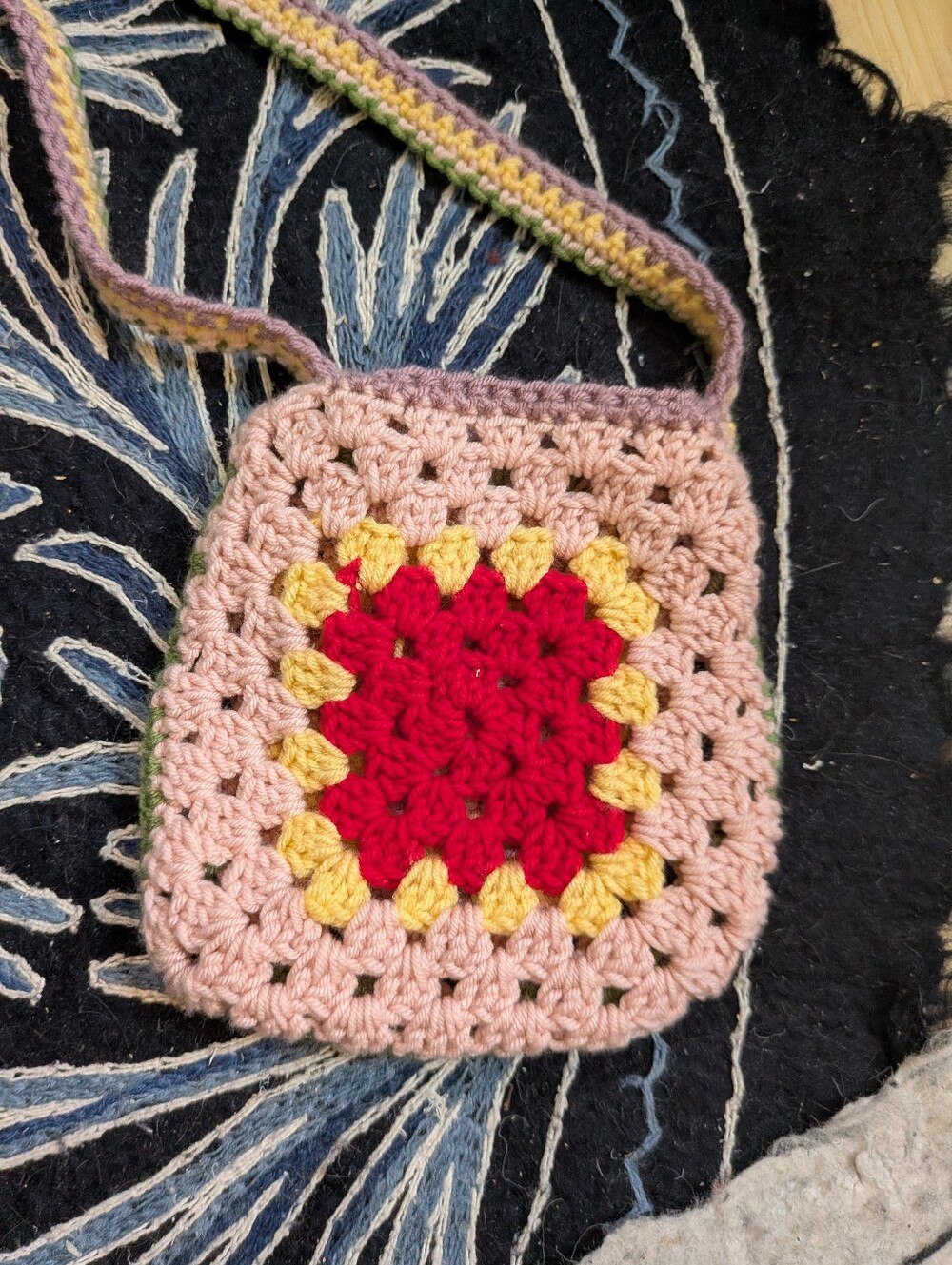 Handmade Crochet Granny Square Small Shoulder Bag - Picture 3 of 4